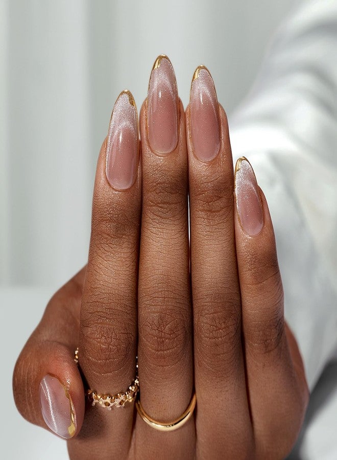 BTArtbox Press On Nails Almond - Knightshield, Cat Eye Press On Nails Medium Fake Nails with 3D Sculpting Metallic Design, Supremely Fit & Glossy Glue On Nails in 16 Sizes, 32 Stick On Nail Kit - Image 4